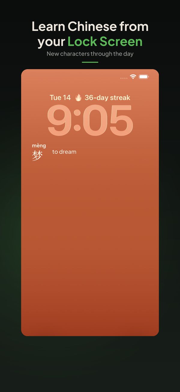 The lock-screen widget showing a new character