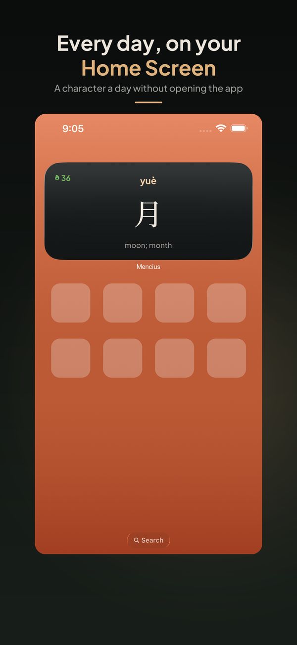 The home-screen widget showing a character